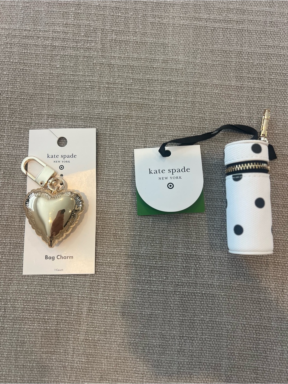 kate spade x Target Gold Heart Bag Charm & White Polka Dot Lipstick Case